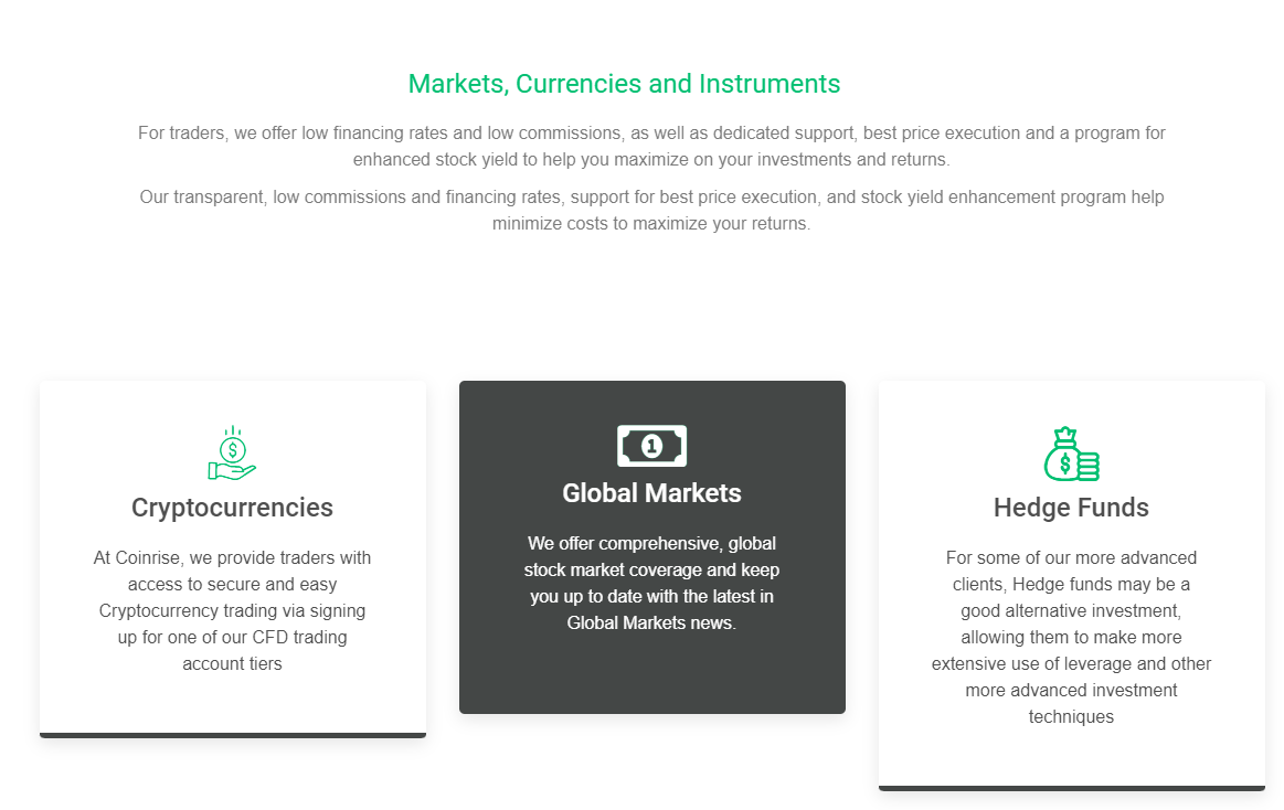 tradable markets at Coinrise 